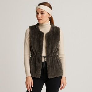 Melody Faux Fur Vest Gray Soft Plush Cozy Layering | Adjustable Waist Size Small